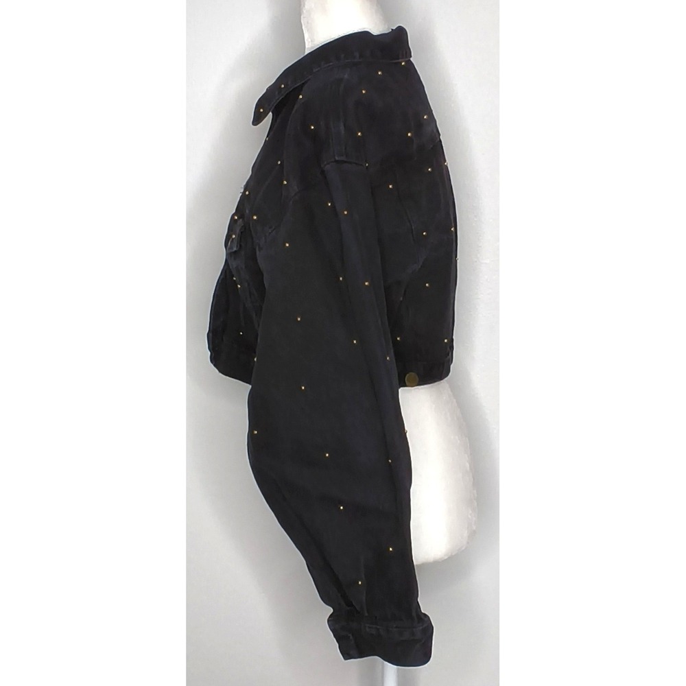 Paris Blues Denim Jacket Women Medium Black Vintage Cropped Studded - Picture 5 of 14
